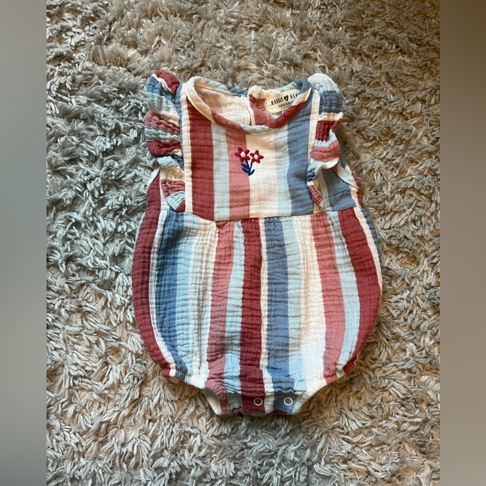 Striped Baby Romper with Ruffle Sleeves
